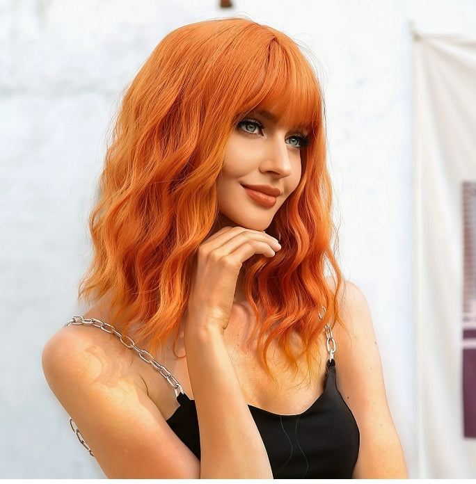 Women's orange big wave wig