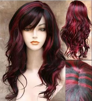 27.56-inch Women's mixed black and red curly hair wig