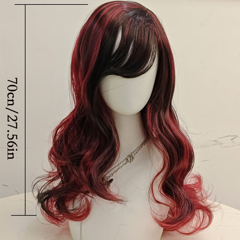 27.56-inch Women's mixed black and red curly hair wig