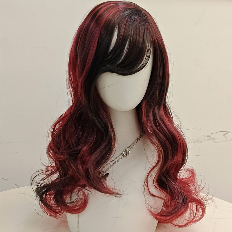 27.56-inch Women's mixed black and red curly hair wig