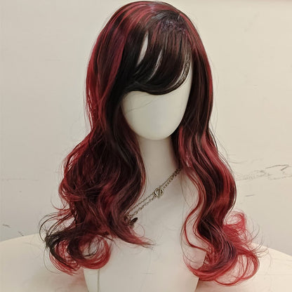 27.56-inch Women's mixed black and red curly hair wig