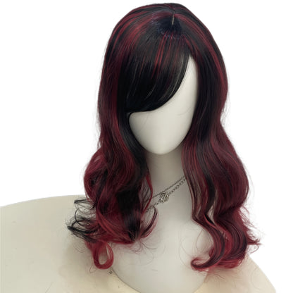 27.56-inch Women's mixed black and red curly hair wig