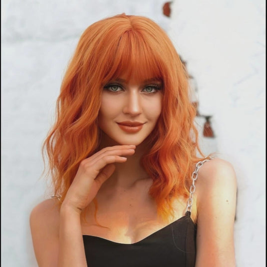 Women's orange big wave wig