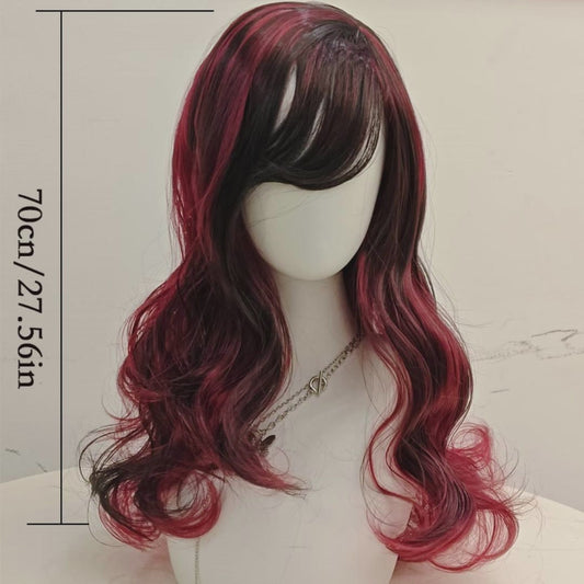 27.56-inch Women's mixed black and red curly hair wig